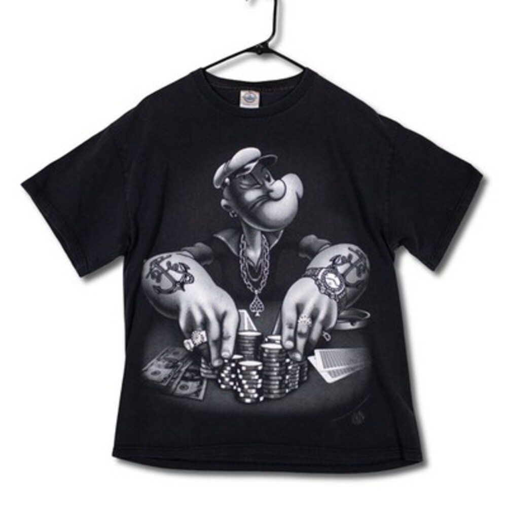 Delta Pro Weight Popeye Graphic T-shirt Black Mens L Y2K